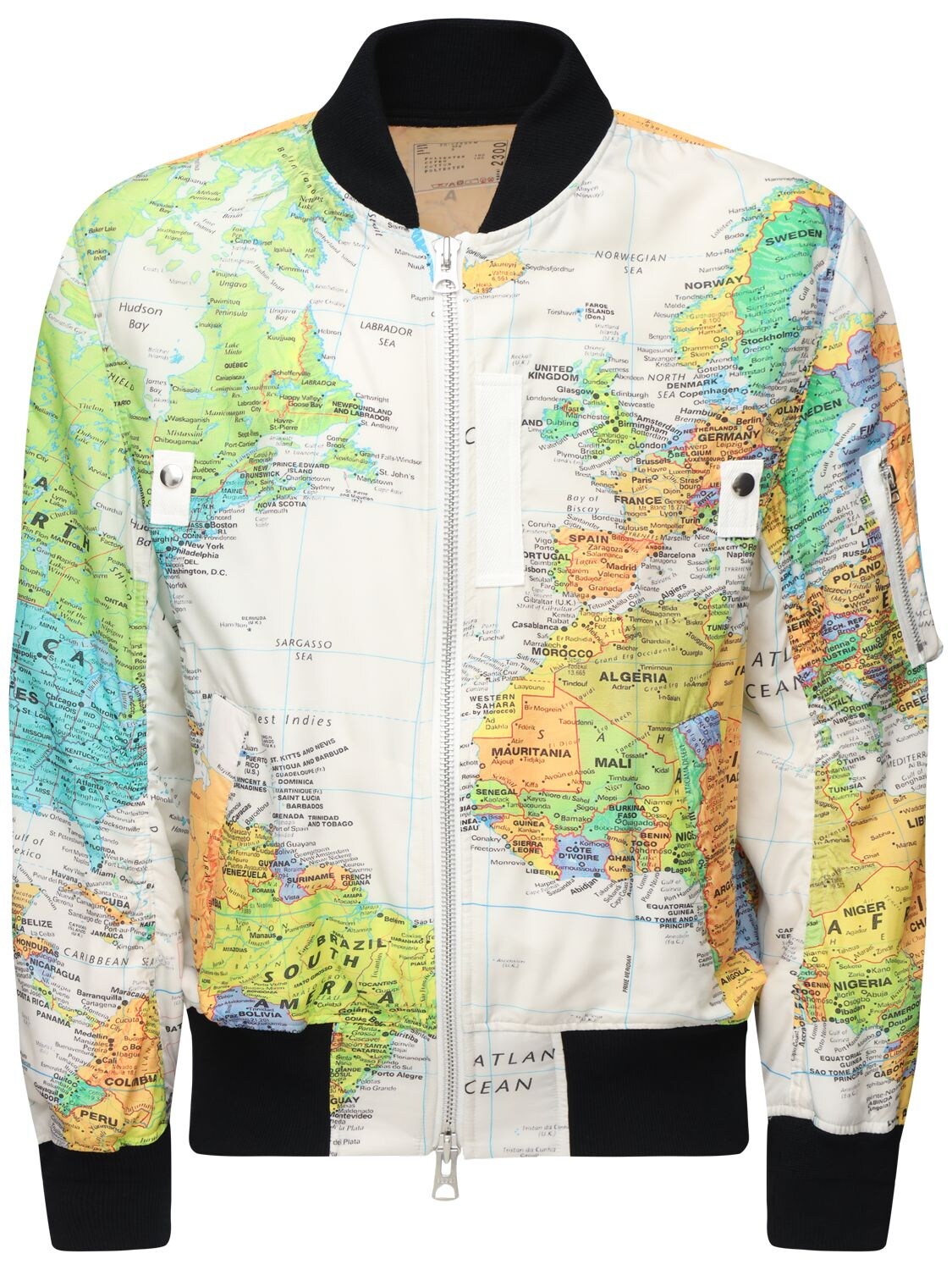 Sacai World Map Print Tech Bomber Jacket In Multicolor | ModeSens