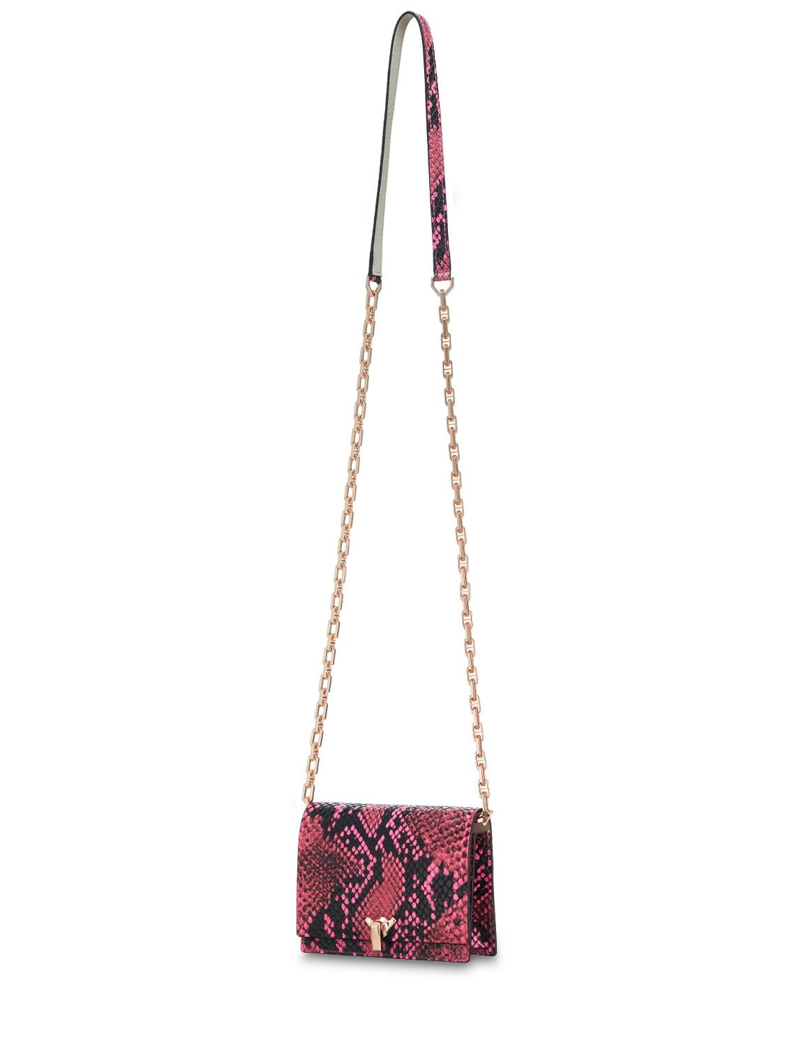 The Volon Po Poket Snake Printed Leather Bag In Neon Pink