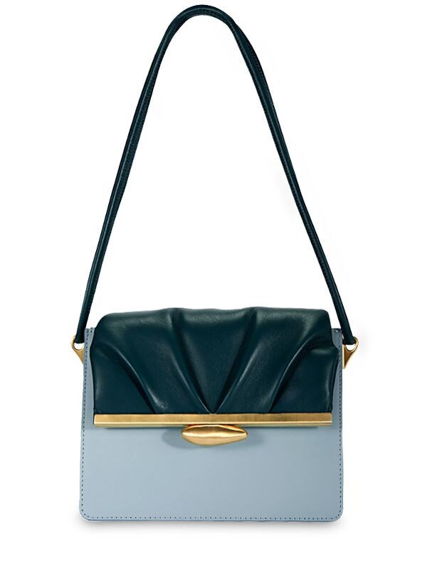 Reike Nen Pebble Midle Bicolor Leather Bag In Green,sky Blue