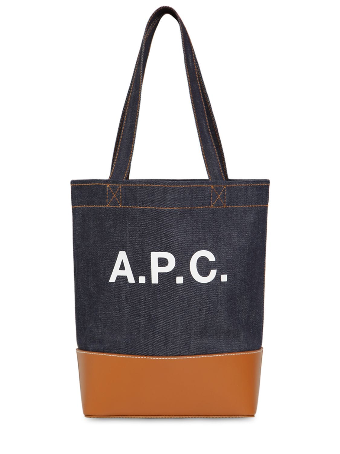 Apc Small Axel Denim & Leather Tote Bag In Blue,caramel