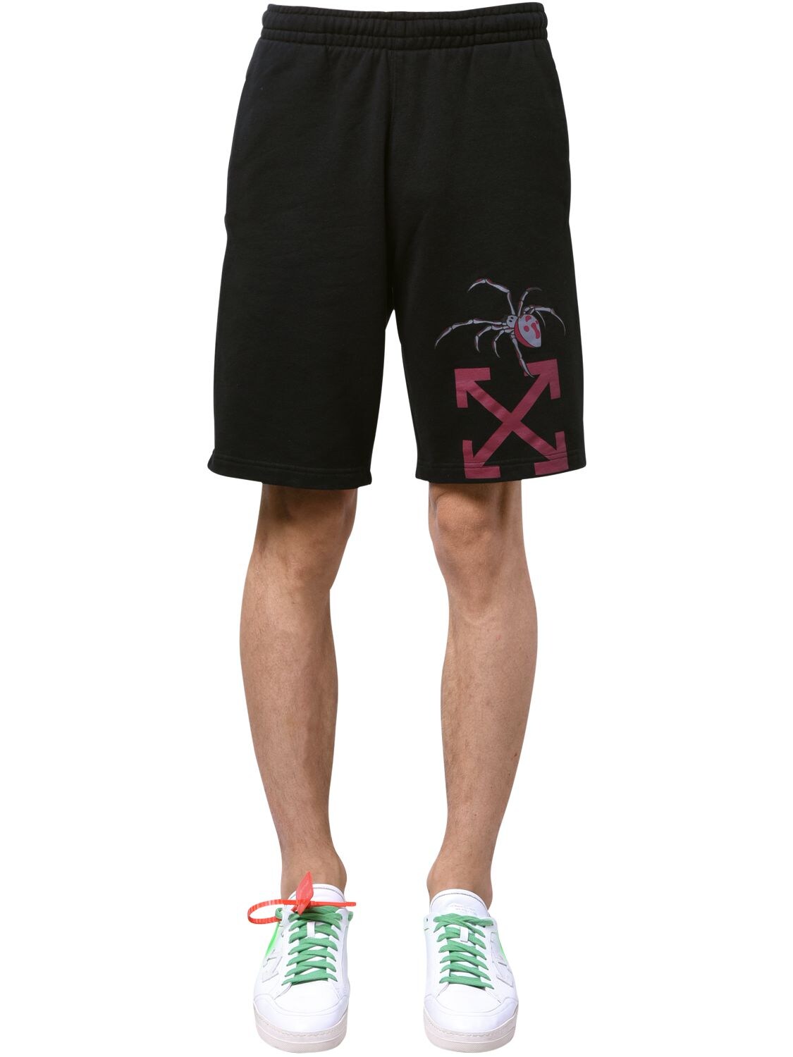 Off-white Men's Arachno Arrow Graphic Sweat Shorts In Black,bordeaux