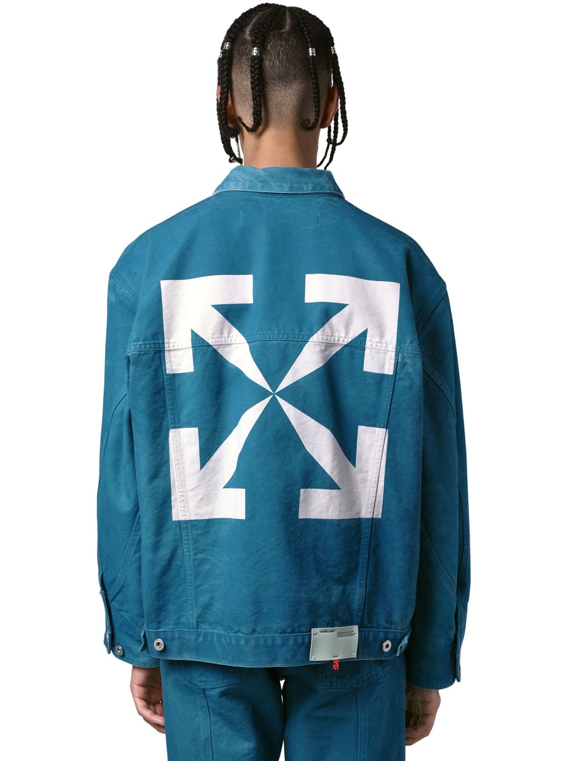 Off-white Arrows Print Cotton Denim Jacket In Blue