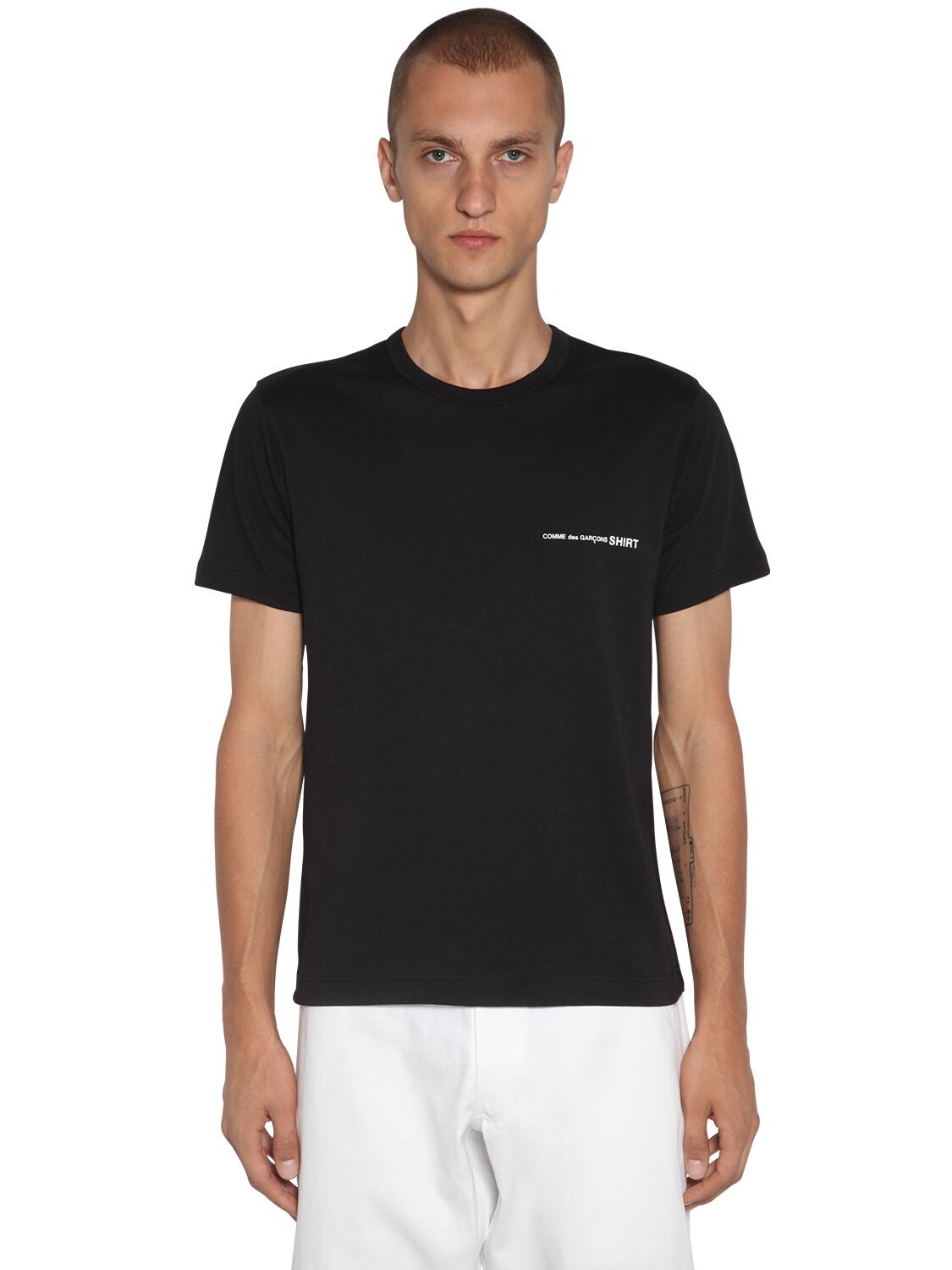 Comme Des Garçons Shirt Logo Printed Cotton Jersey T-shirt In Black