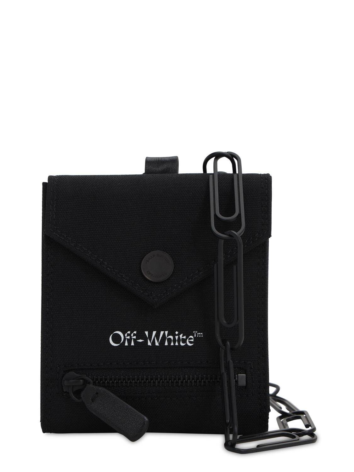 Off-white Logo Bi-fold Leather Chain Wallet In Black
