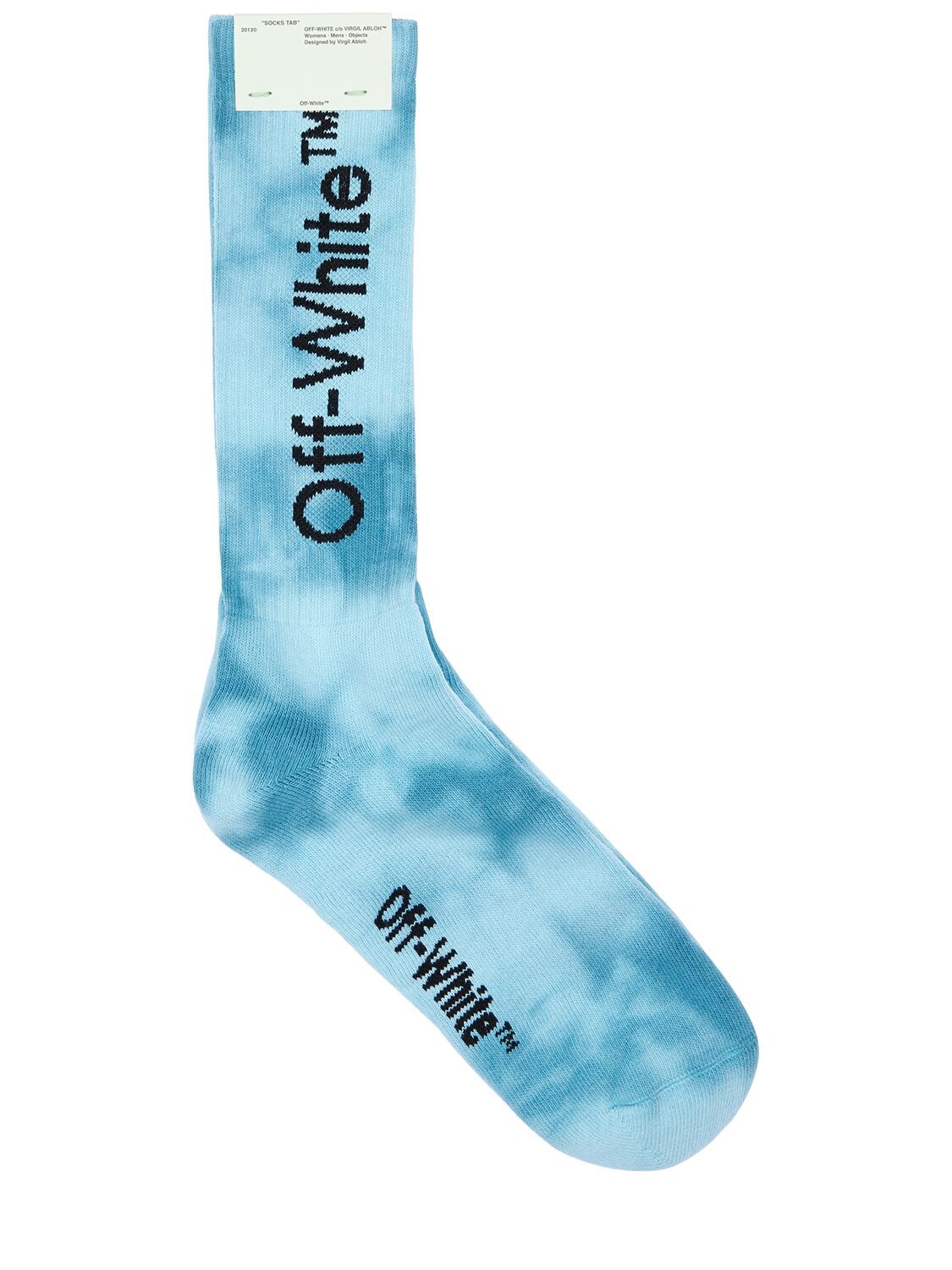 Off-white Tie Dye Diag Mid Length Cotton Socks In Sky Blue