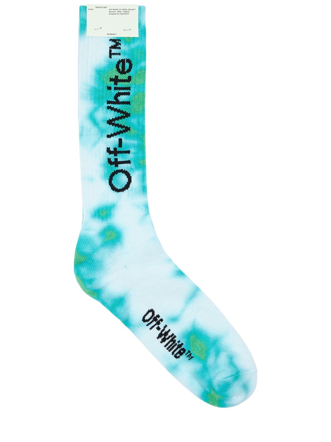 Off-white Tie Dye Arrow Mid Length Cotton Socks In Light Green