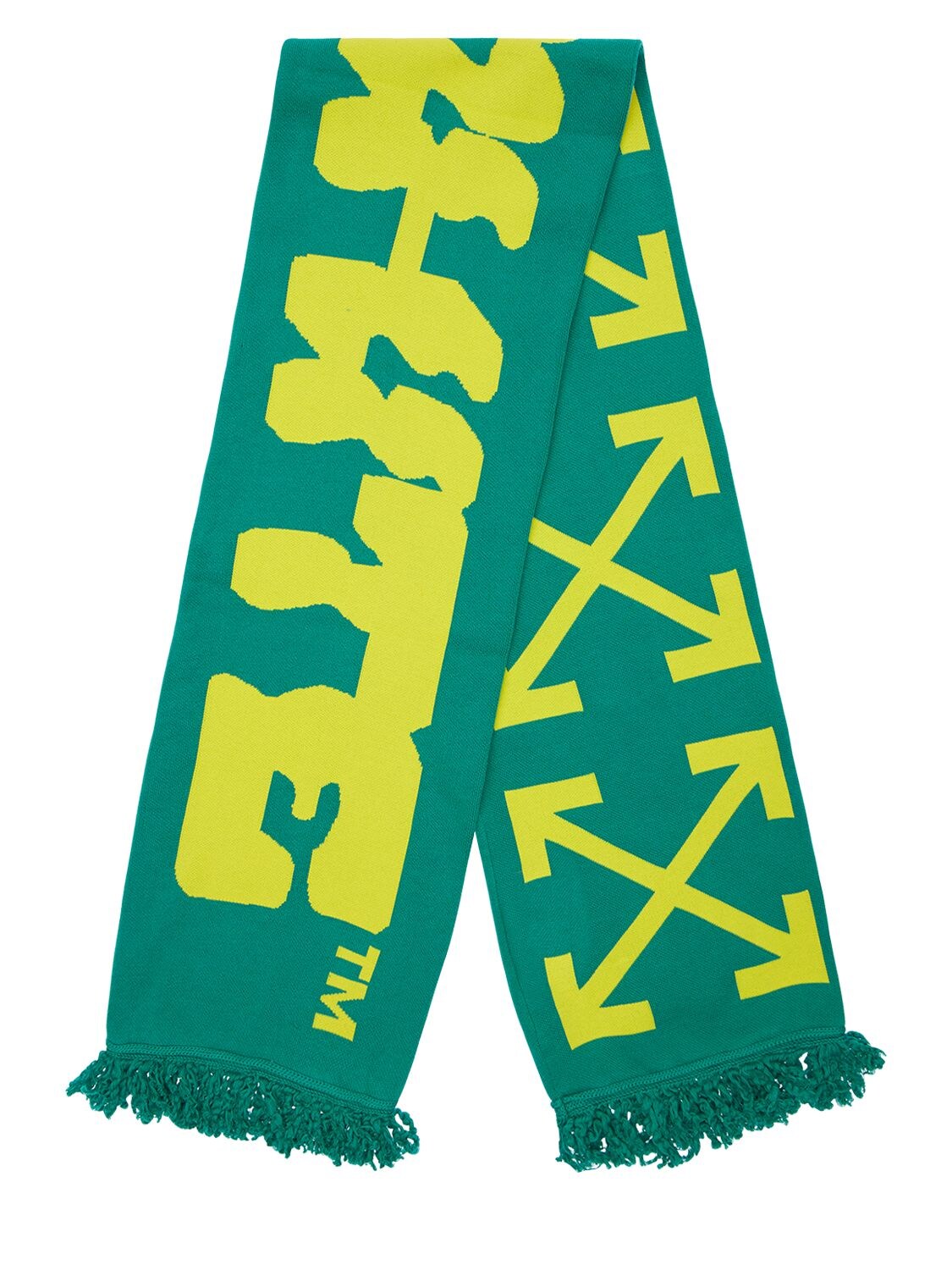 Off-white Disrupted Font Cotton Blend Scarf In Green,yellow