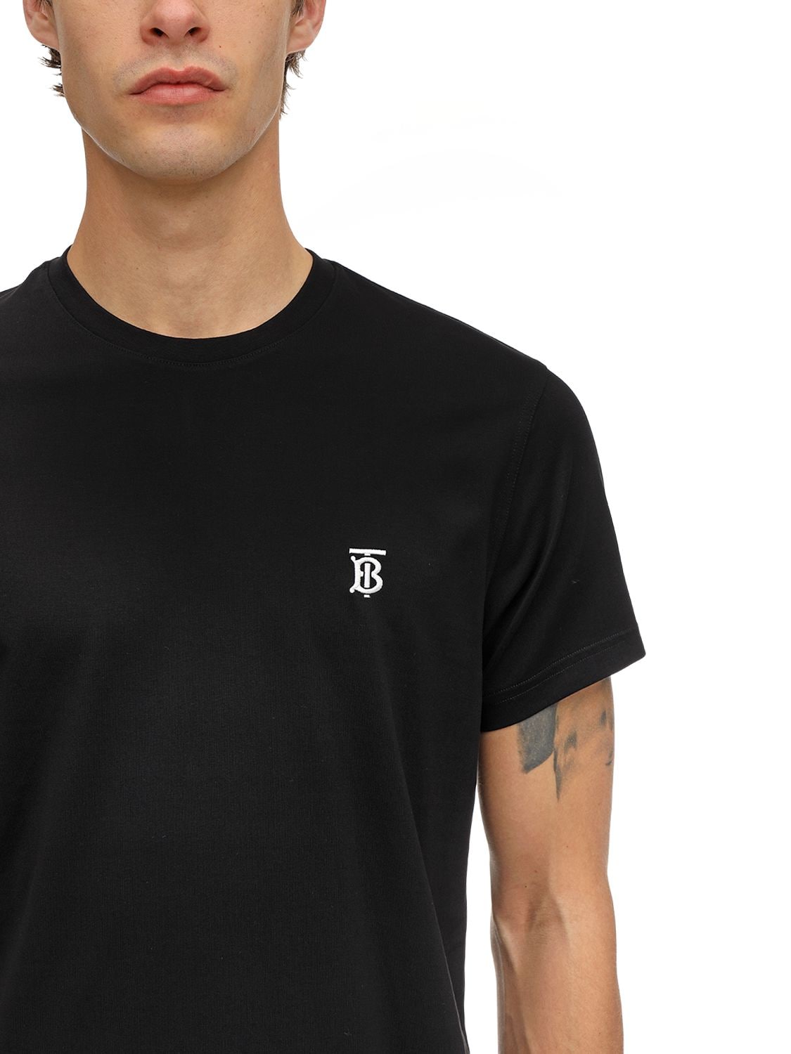 Burberry Tb Logo Embroidery Cotton Jersey T-shirt In Black | ModeSens
