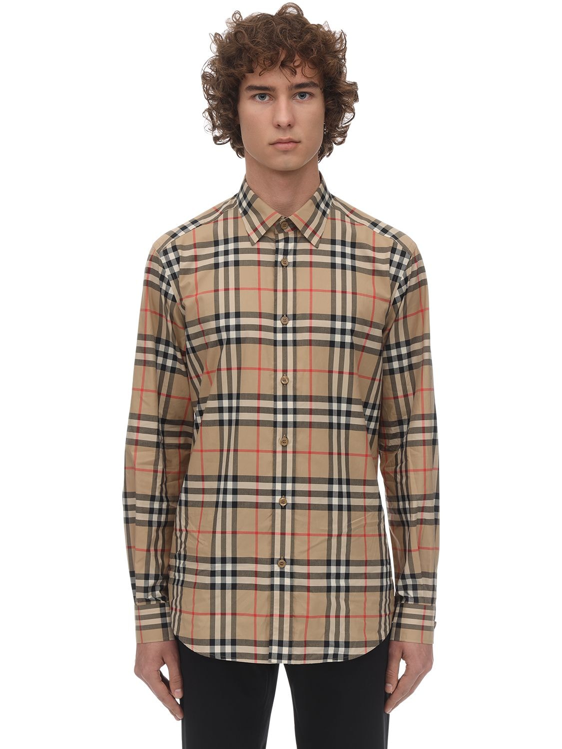 Burberry Caxton Check Print Cotton Poplin Shirt In Beige | ModeSens