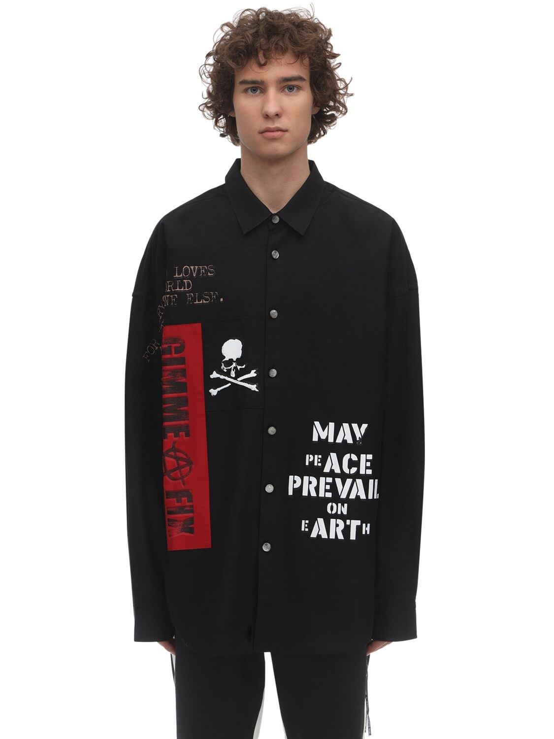 Mastermind Japan Embroidered Cotton Shirt In Black