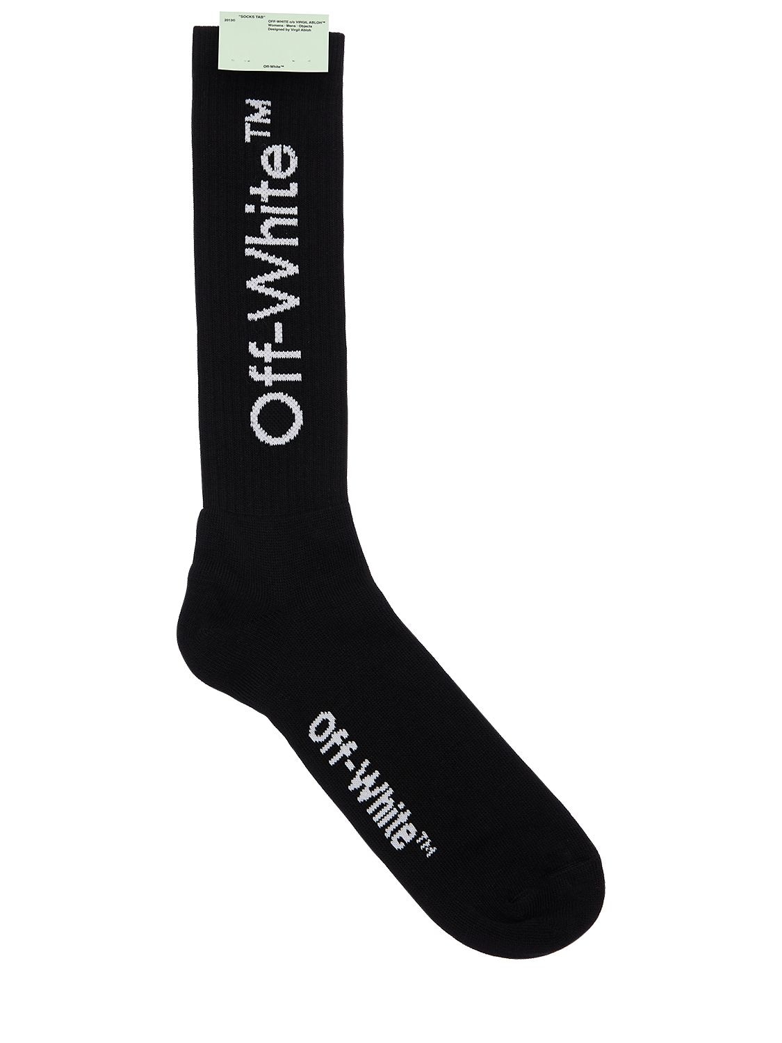 Off-white Logo Arrows Intarsia Cotton Blend Socks In Black,white