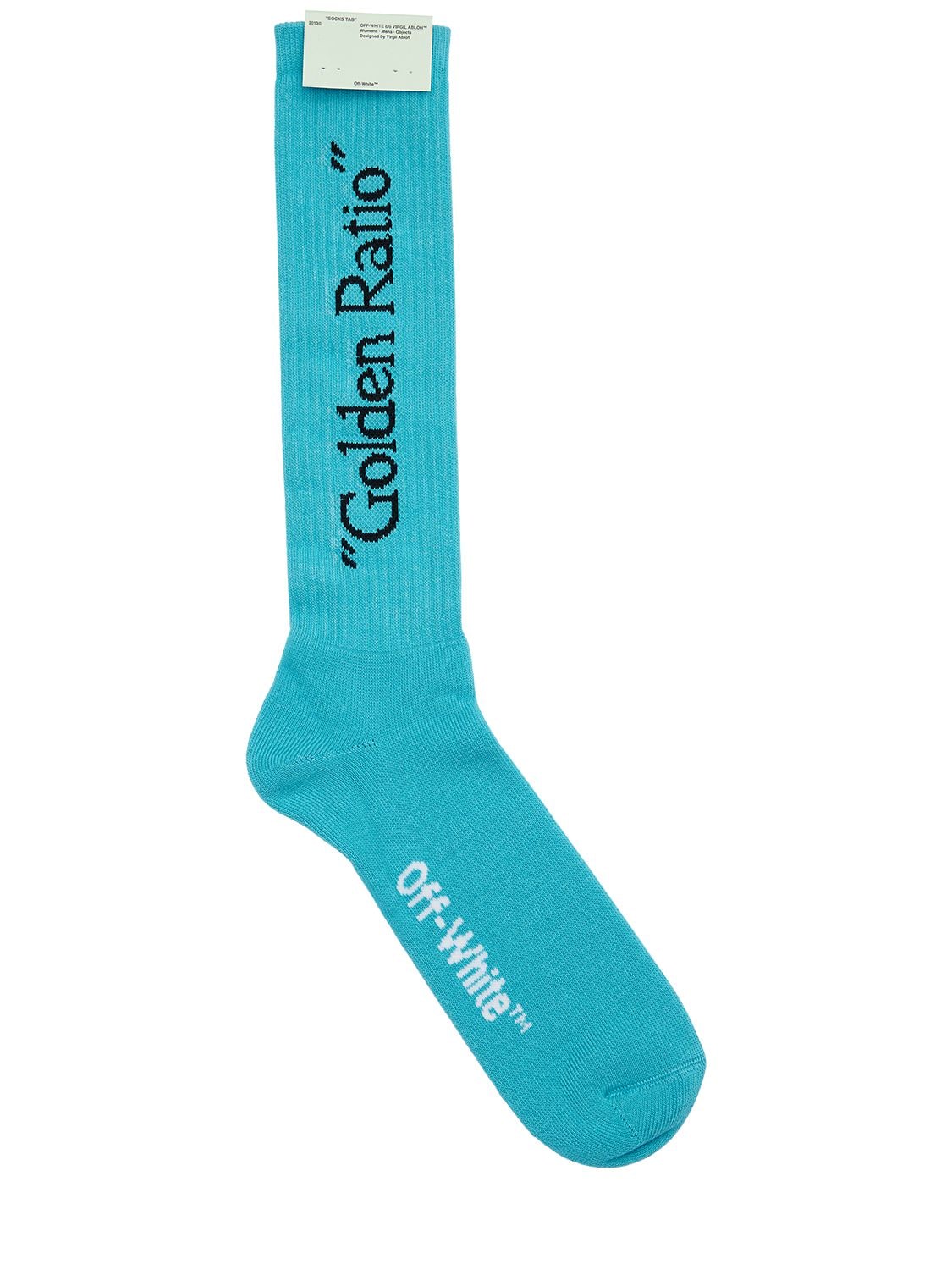 Off-white Dripping Arrows Intarsia Cotton Socks In Light Blue