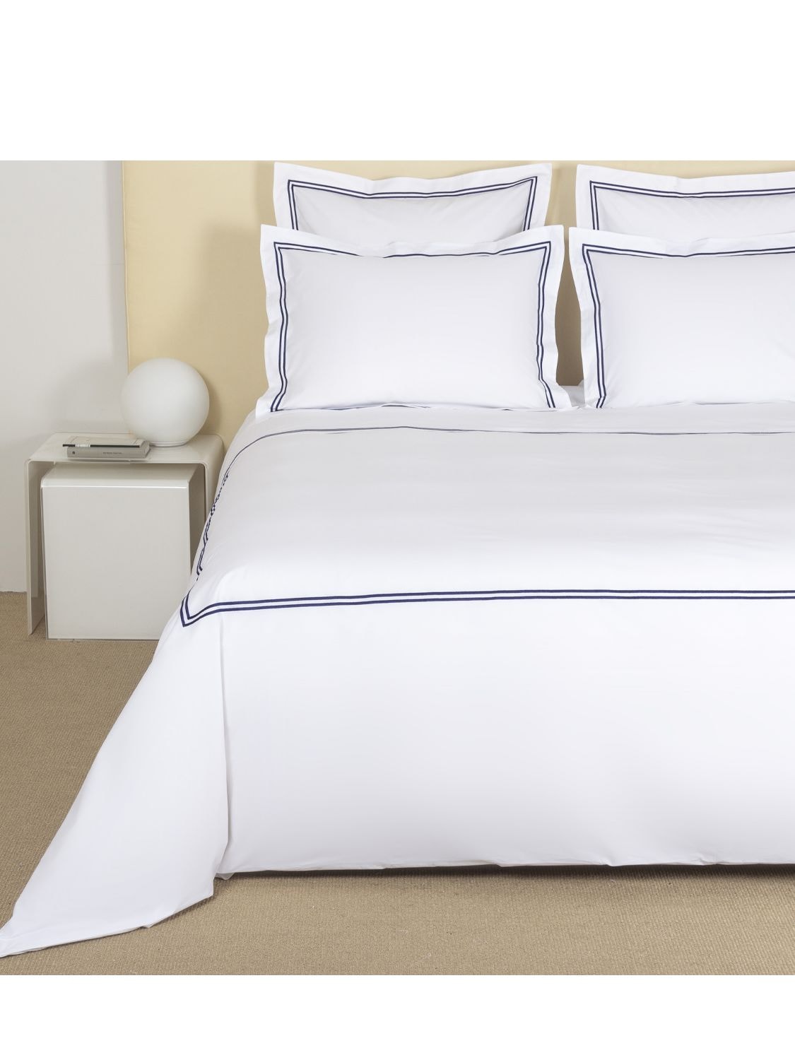 Shop Frette Hotel Classic Cotton Percale Duvet Set In White,blue