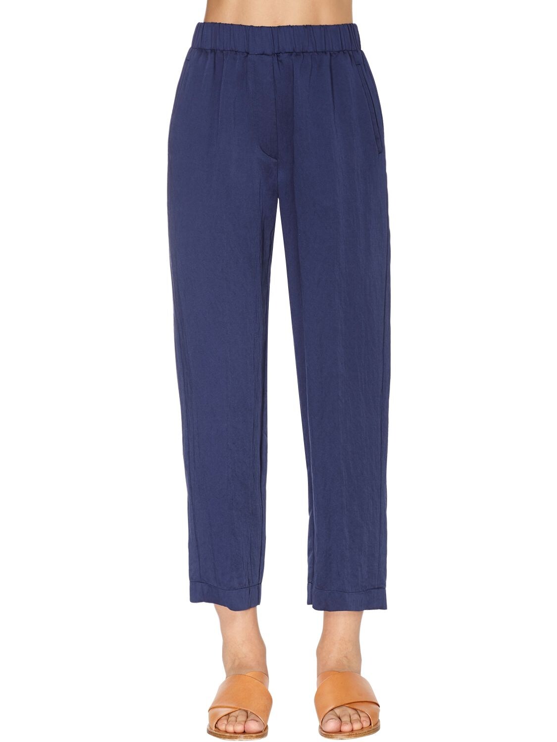 Forte Forte High Waist Washed Viscose Pants In Blue