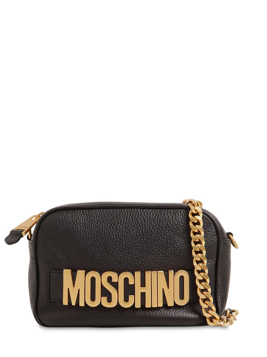 Moschino Logo Lettering Leather Camera Bag In Black