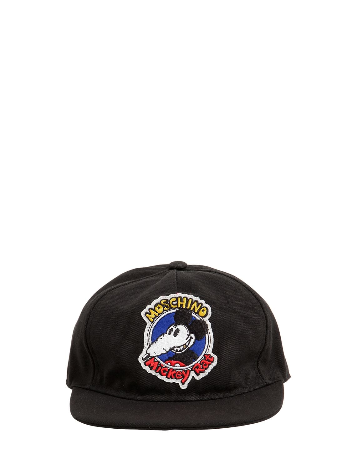 Moschino Embroidered Mickey Cotton Baseball Hat In Black