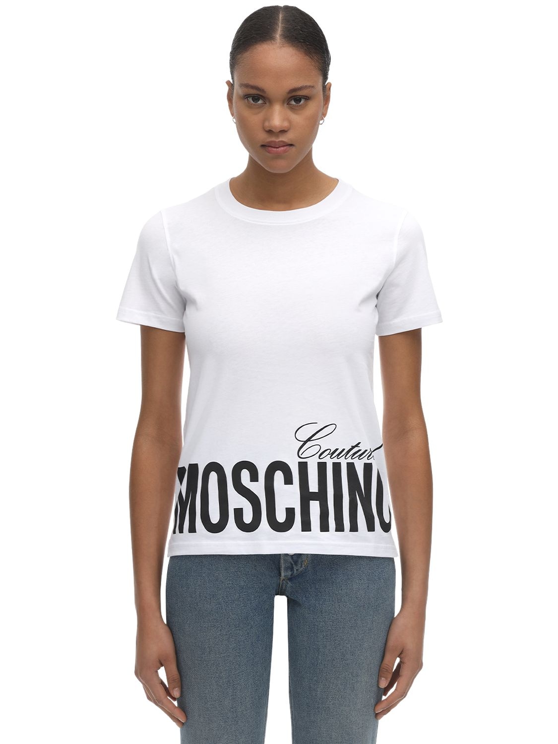 MOSCHINO LOGO PRINT REGULAR COTTON JERSEY T-SHIRT,71IL0O018-MTAWMQ2