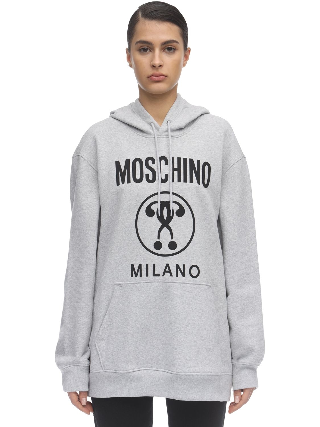 Moschino Logo Print Jersey Sweatshirt Hoodie In Grey