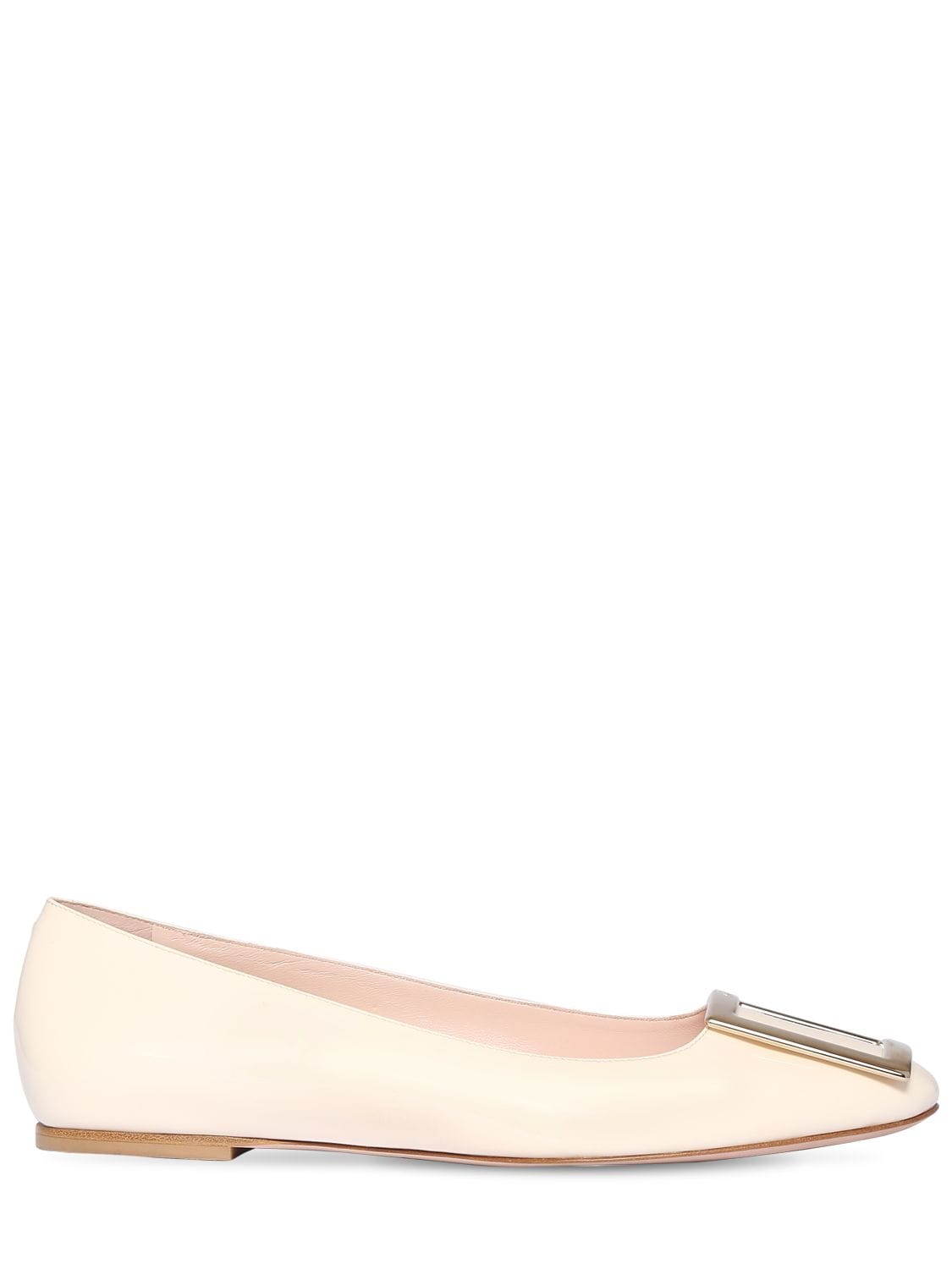 Roger Vivier 10mm Tres Vivier Patent Leather Flats In Off White