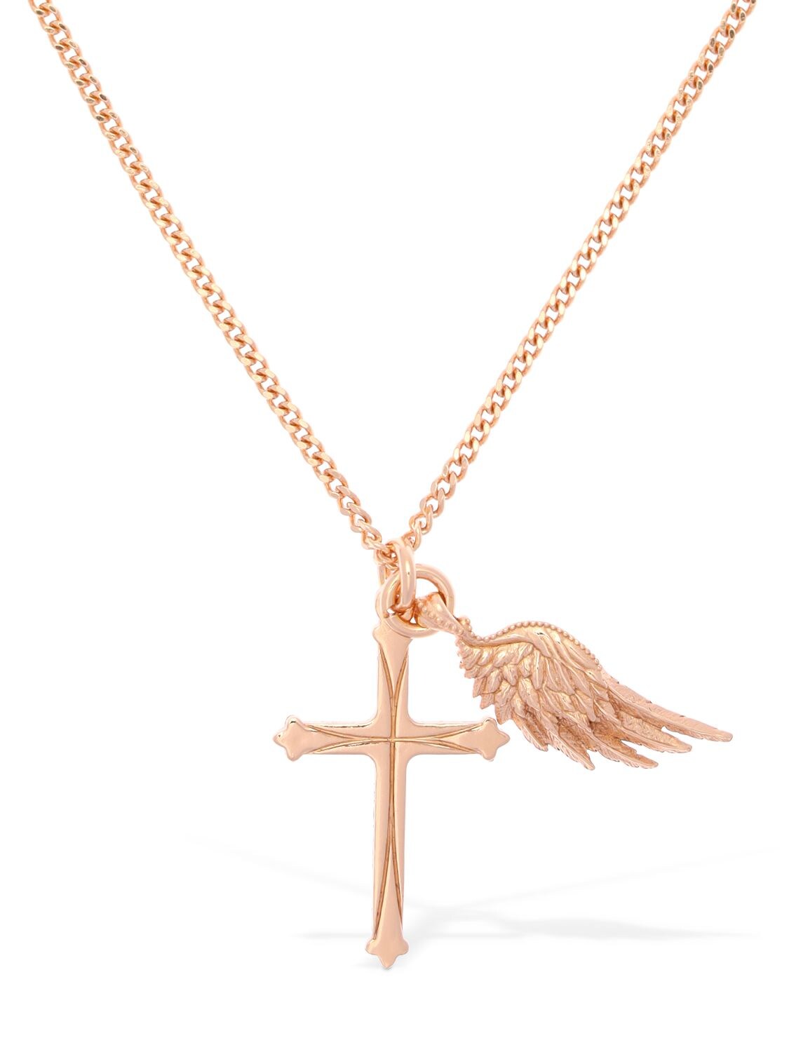 Emanuele Bicocchi Wing & Cross Double Charm Necklace In Gold
