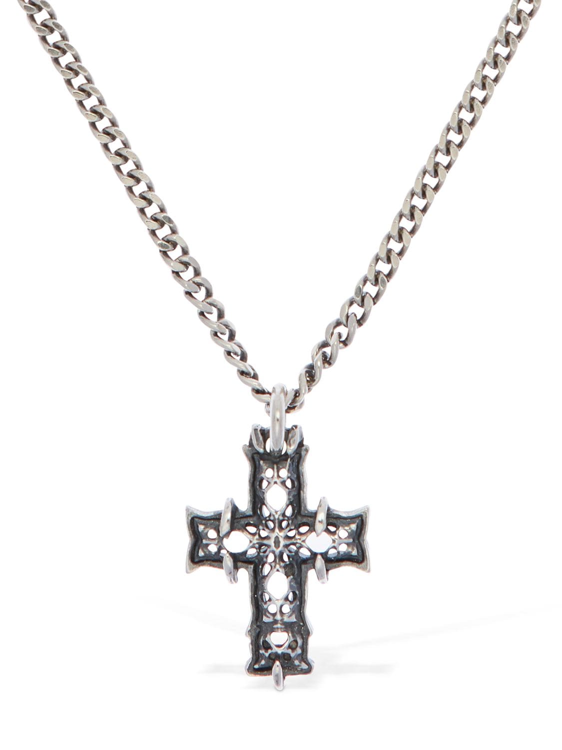 Emanuele Bicocchi Tiny Notre Dame Cross Necklace In Silver