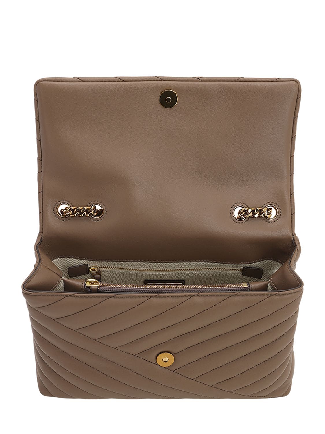 Tory Burch Kira Chevron Quilted Leather Shoulder Bag - Brown In 294 Classic Taupe | ModeSens