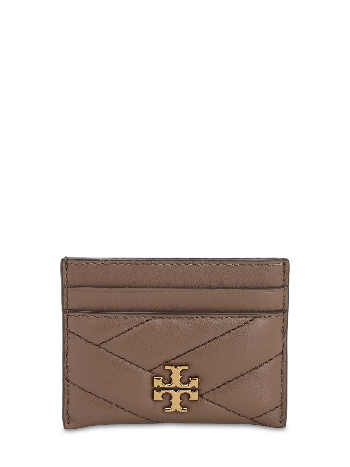 Tory Burch Kira Quilted Leather Card Holder In Taupe