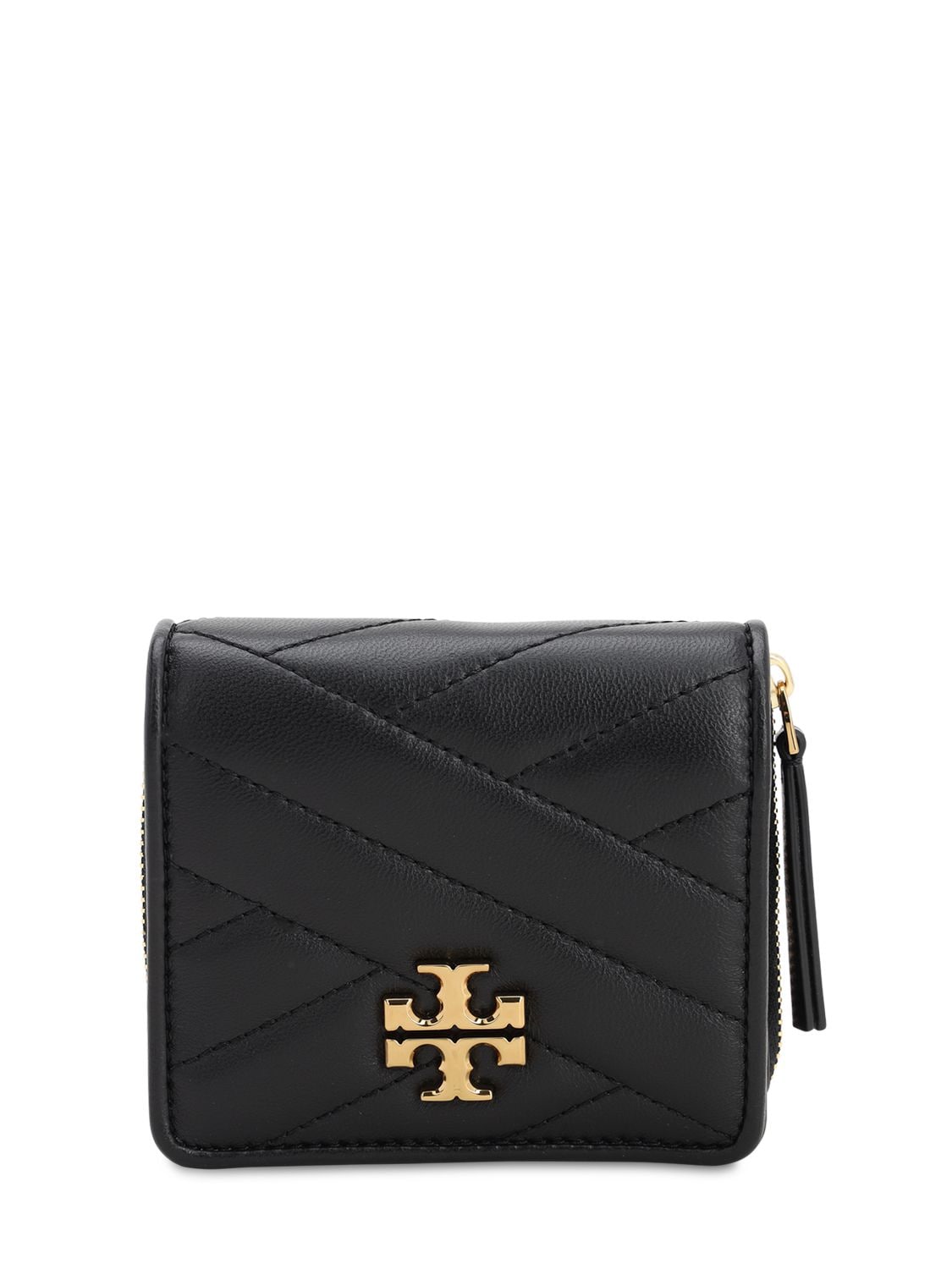 Tory Burch Kira Quilted Leather Compact Wallet In Black