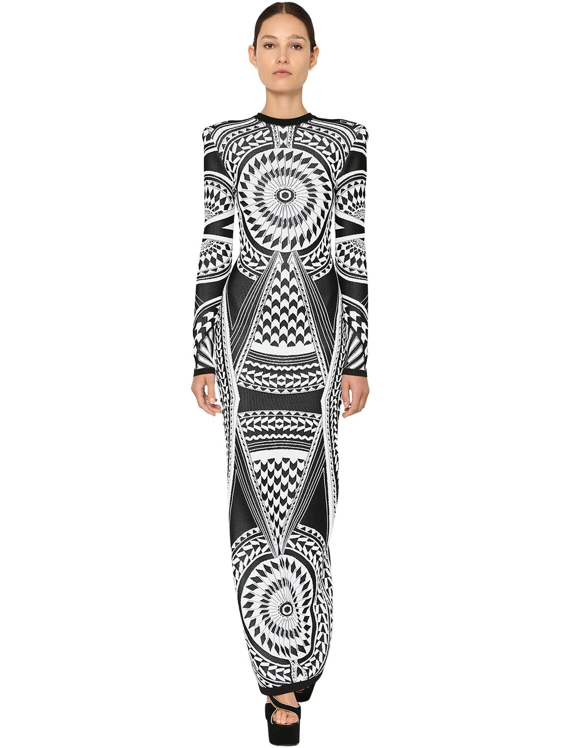 Fitted Jacquard Knit Long Dress