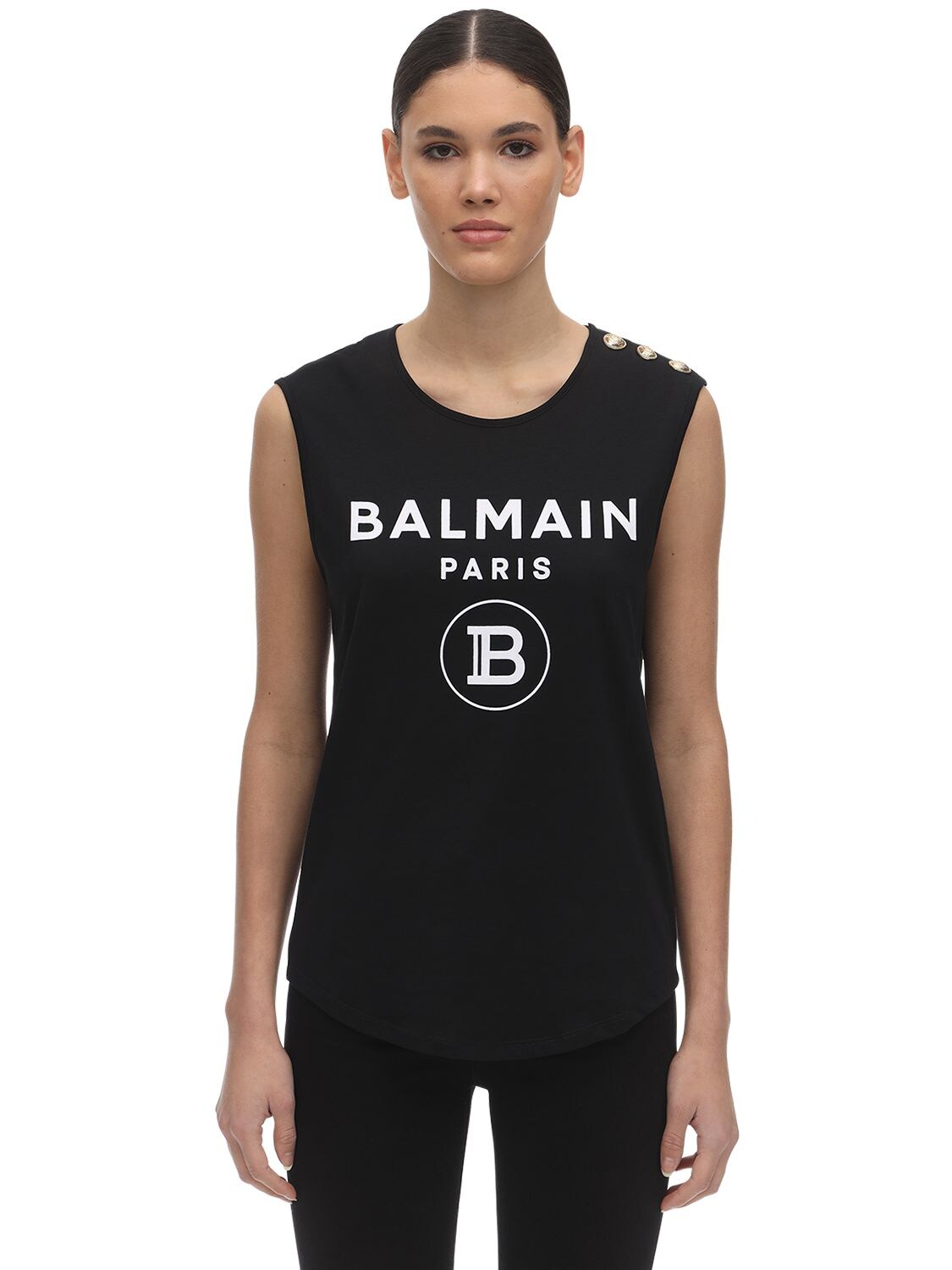 BALMAIN LOGO PRINTED COTTON JERSEY T-SHIRT,71IL5Z114-RUFC0