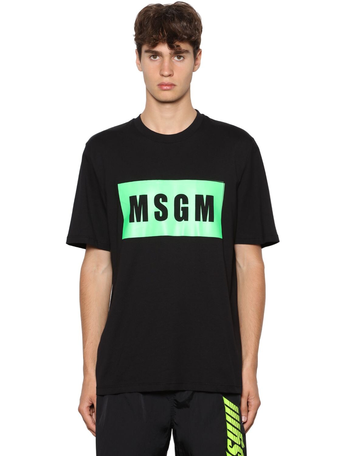 MSGM LOGO PRINTED COTTON JERSEY T-SHIRT,71IL6T017-OTLB0