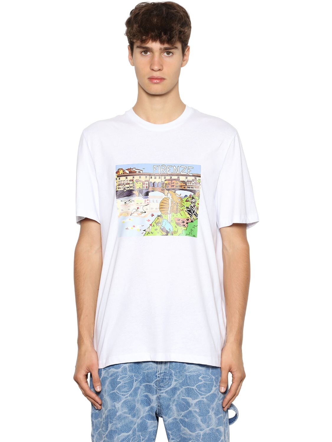 MSGM FIRENZE PRINT COTTON JERSEY T-SHIRT,71IL6T033-MDE1