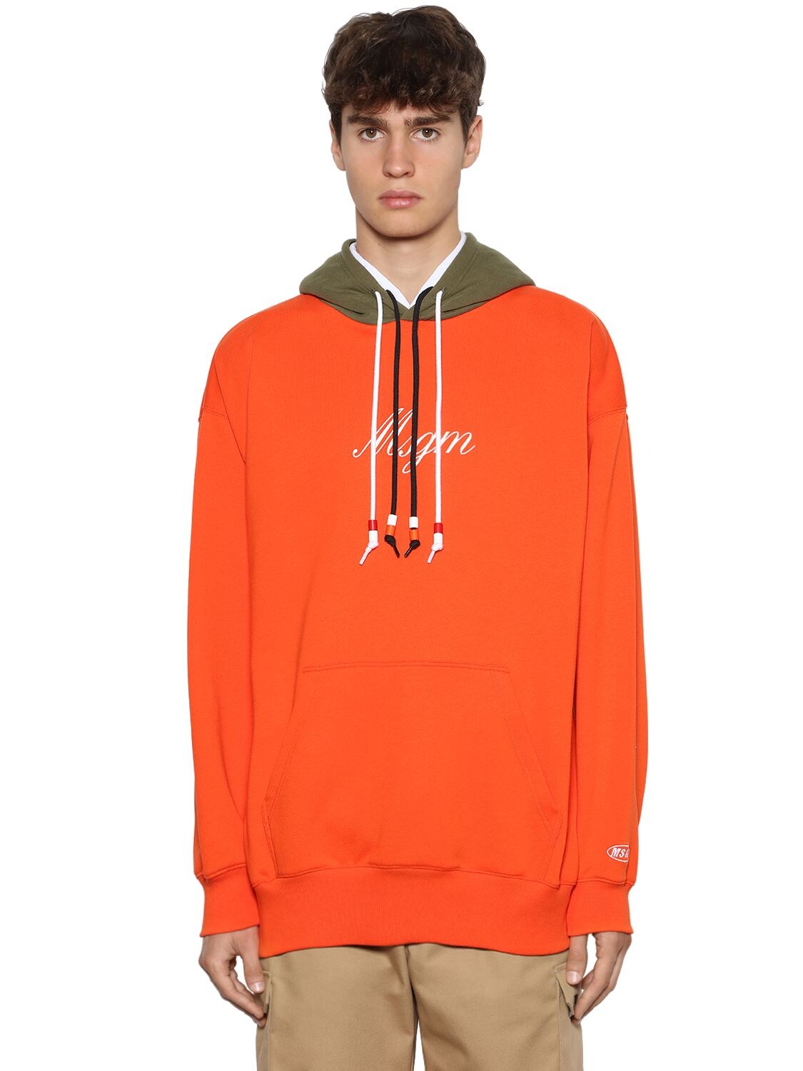 MSGM LOGO PRINT COTTON JERSEY DOUBLE HOODIE,71IL6T044-MTA1