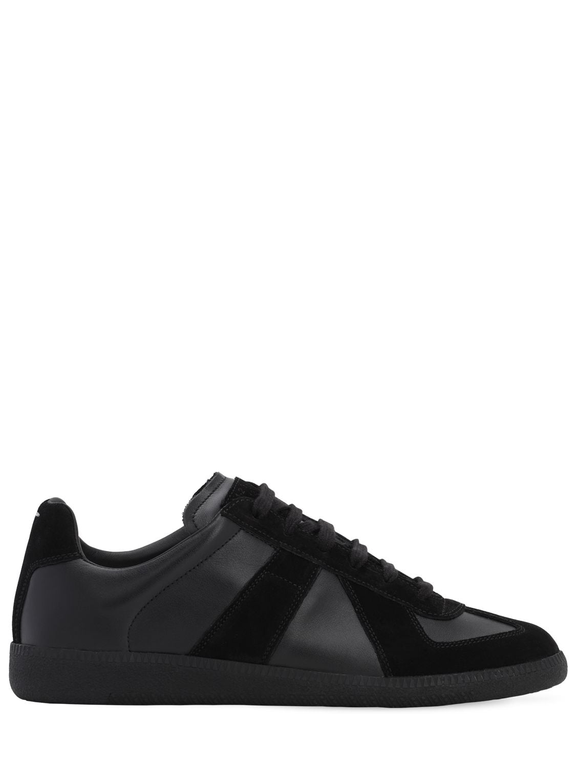 Shop Maison Margiela Replica Leather & Suede Low Top Sneakers In Black