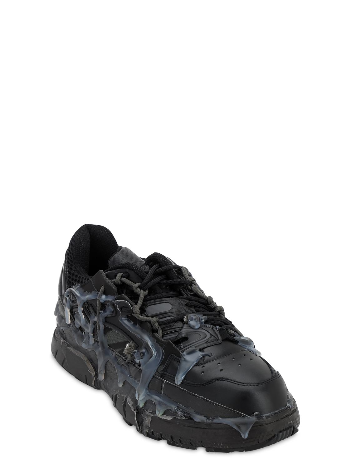 Maison Margiela Fusion Leather And Mesh Trainers In T8013 Black | ModeSens