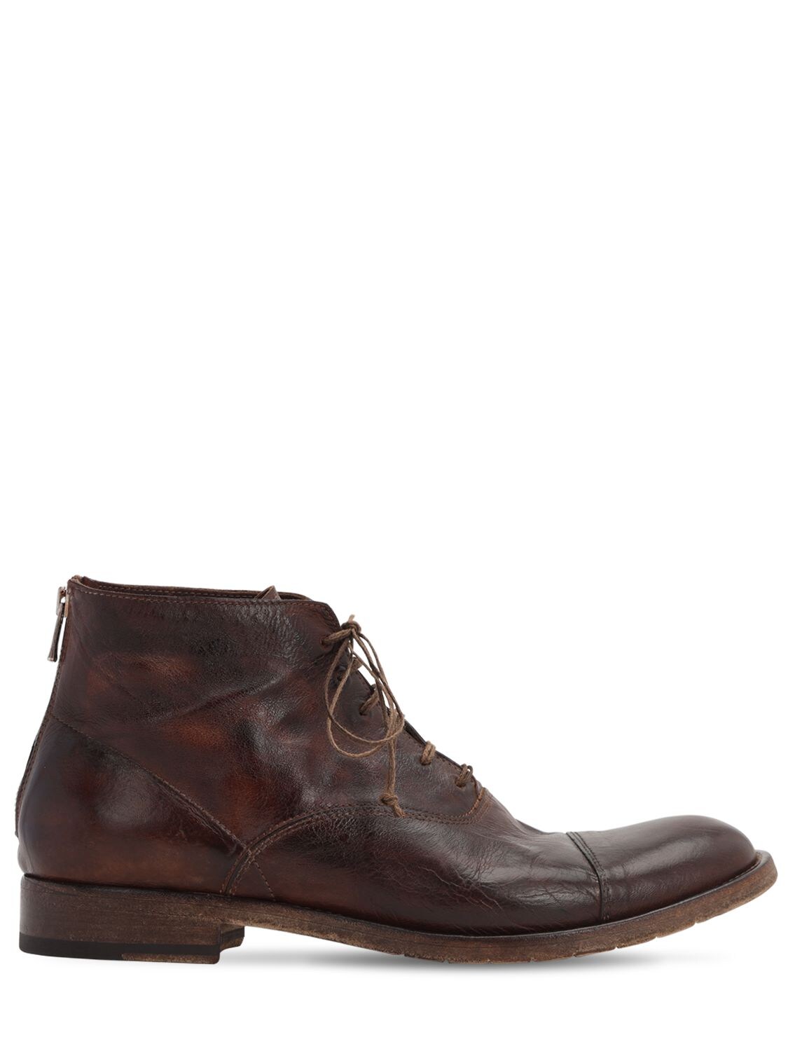 Shoto Lace-up Leather Boots W/ Zip In Brown | ModeSens