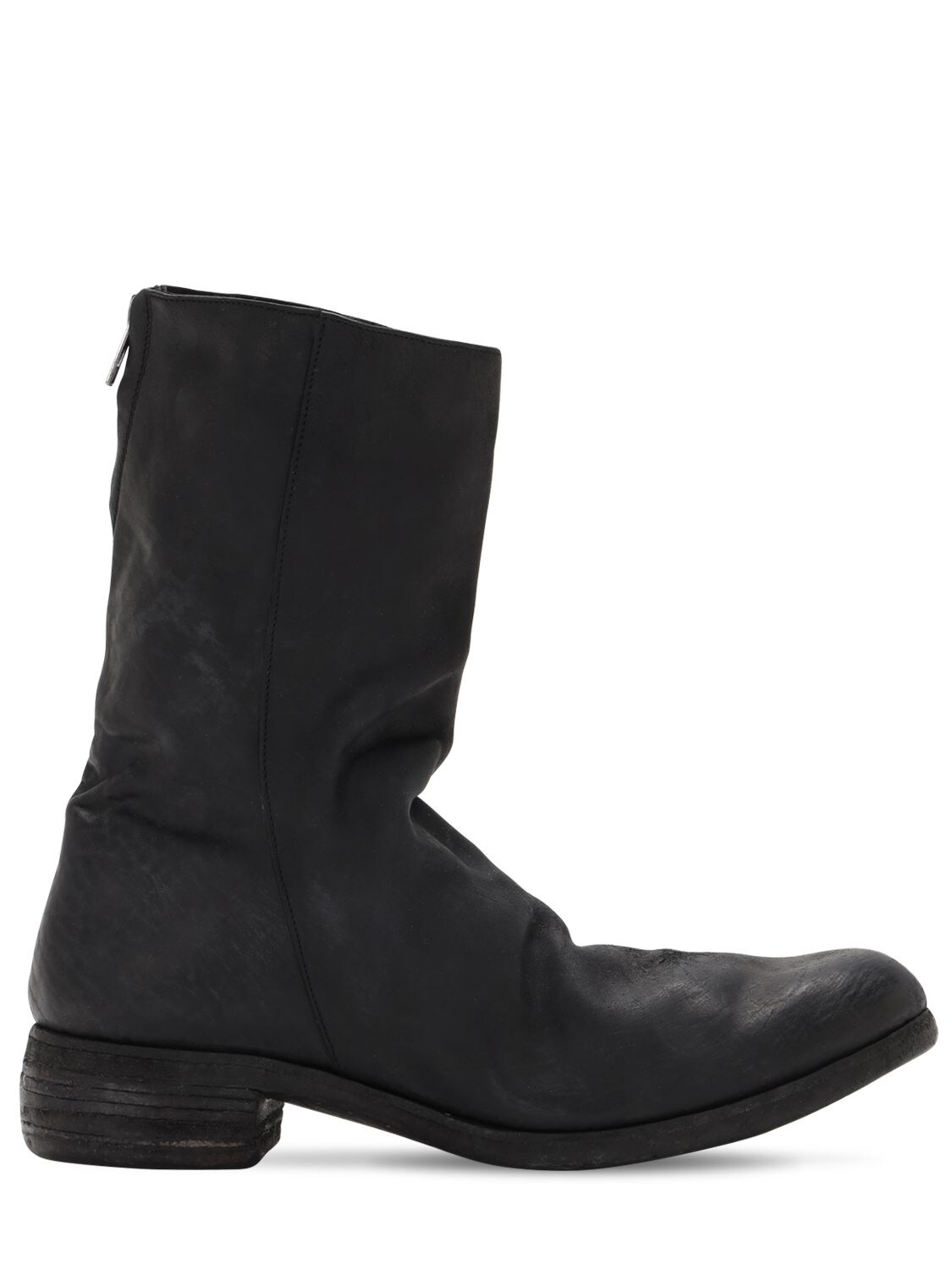 A Diciannoveventitre Handmade Leather Double Zip Boots In Black