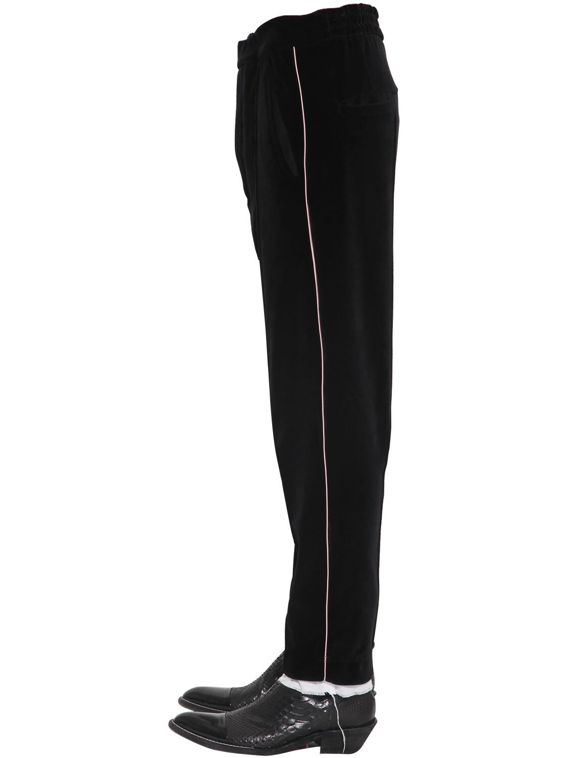 Haider Ackermann Cotton Chenille Trousers W/ Piping In Black