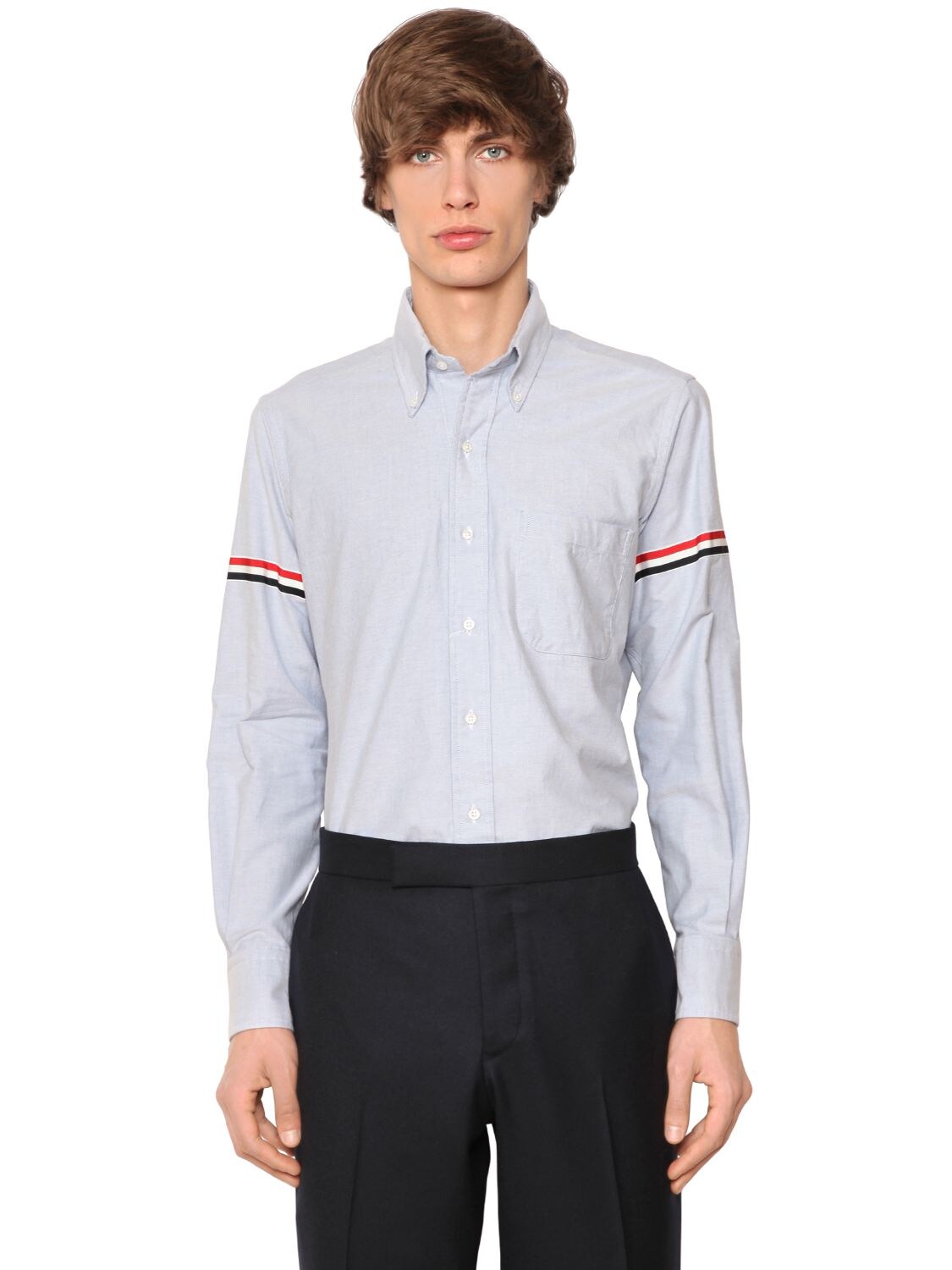 THOM BROWNE STRIPED ARM BAND COTTON OXFORD SHIRT,71ILA9003-NDGW0