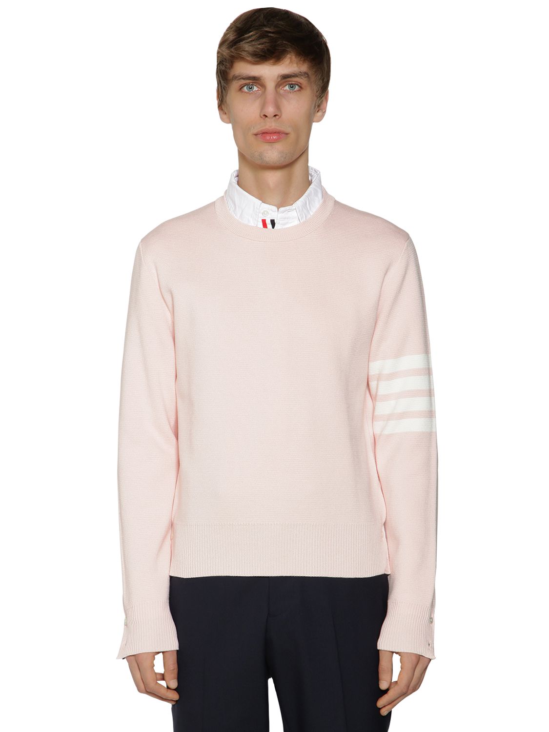 THOM BROWNE MILANO STITCH KNIT COTTON CREW SWEATER,71ILA9032-NJGW0