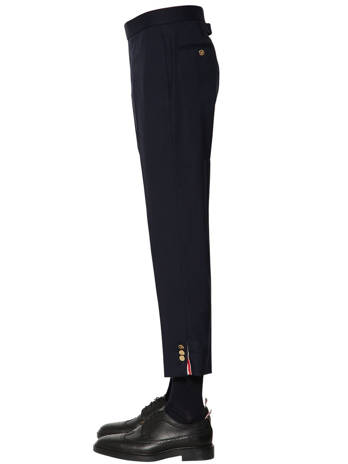 Thom Browne Super 120 S Wool Twill Trousers In Navy