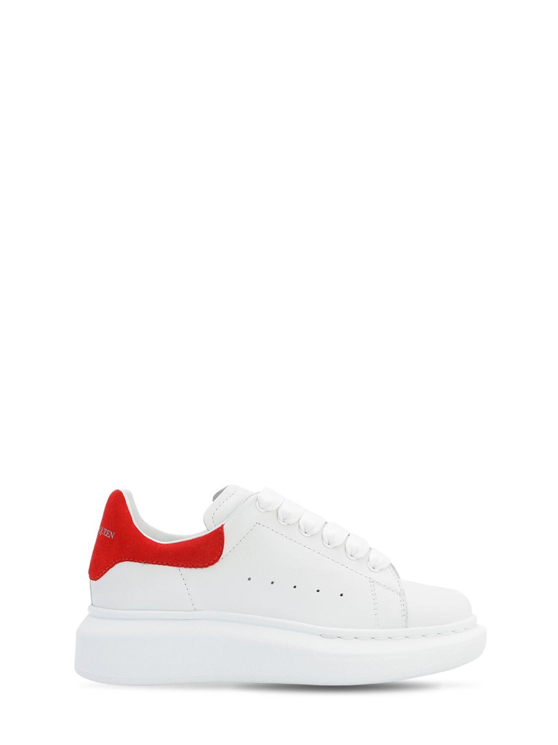 Alexander Mcqueen Kids' Leather Lace-up Sneakers In White,red