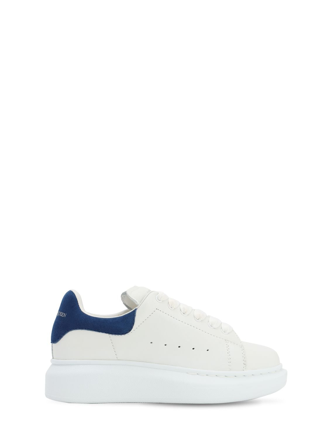 Alexander Mcqueen Kids' Leather Lace-up Sneakers In White,navy
