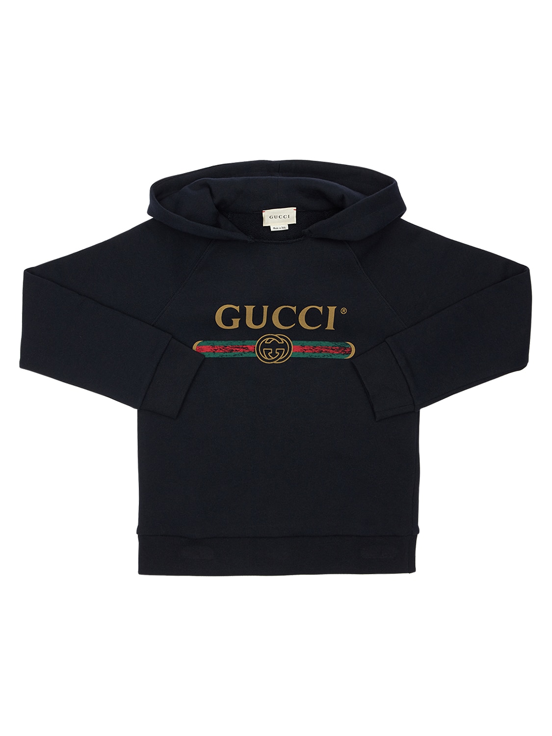 Gucci Kids' Logo Print Cotton Sweatshirt Hoodie In Navy
