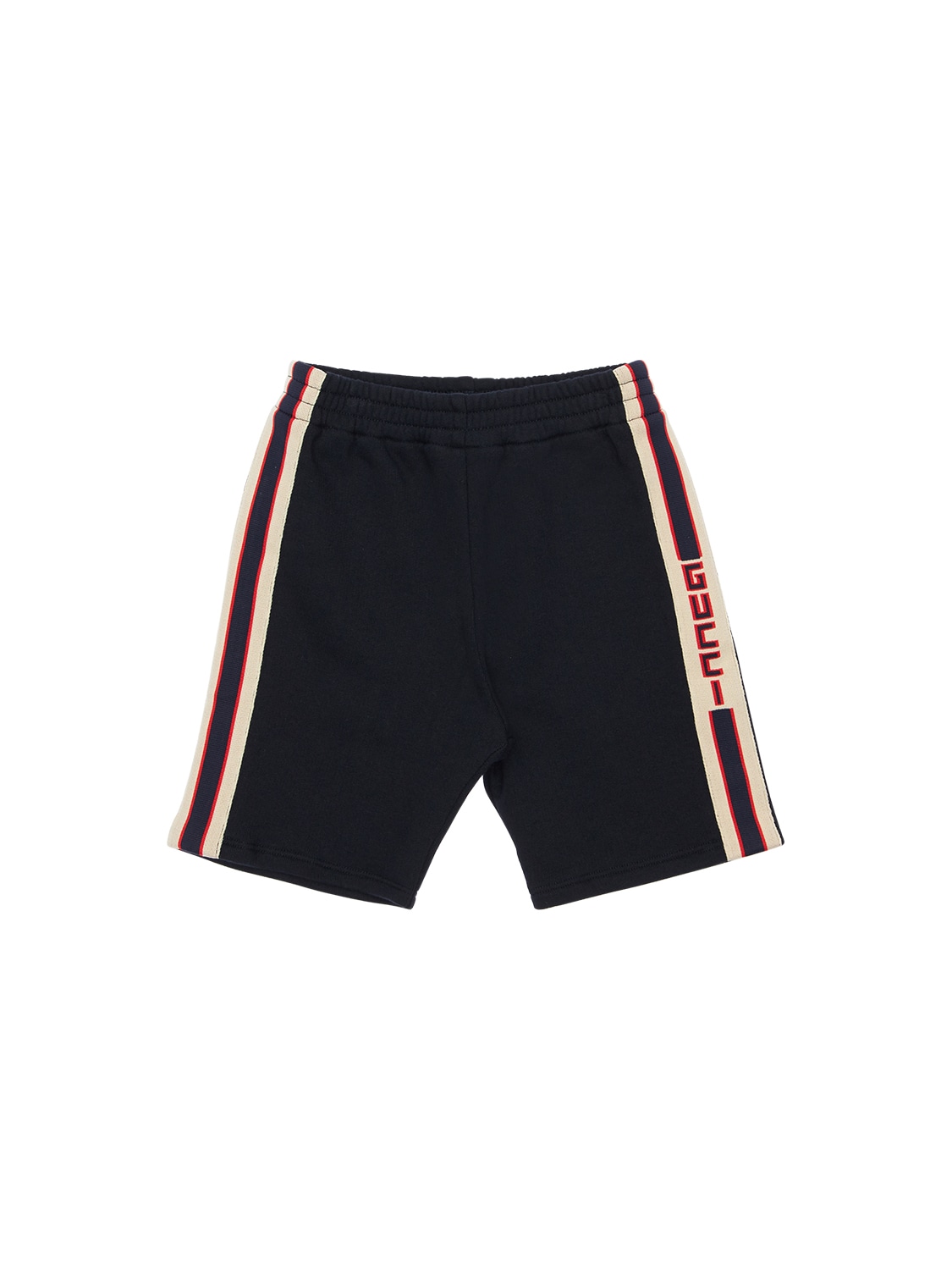 Gucci Logo Side Bands Cotton Sweat Shorts In Navy