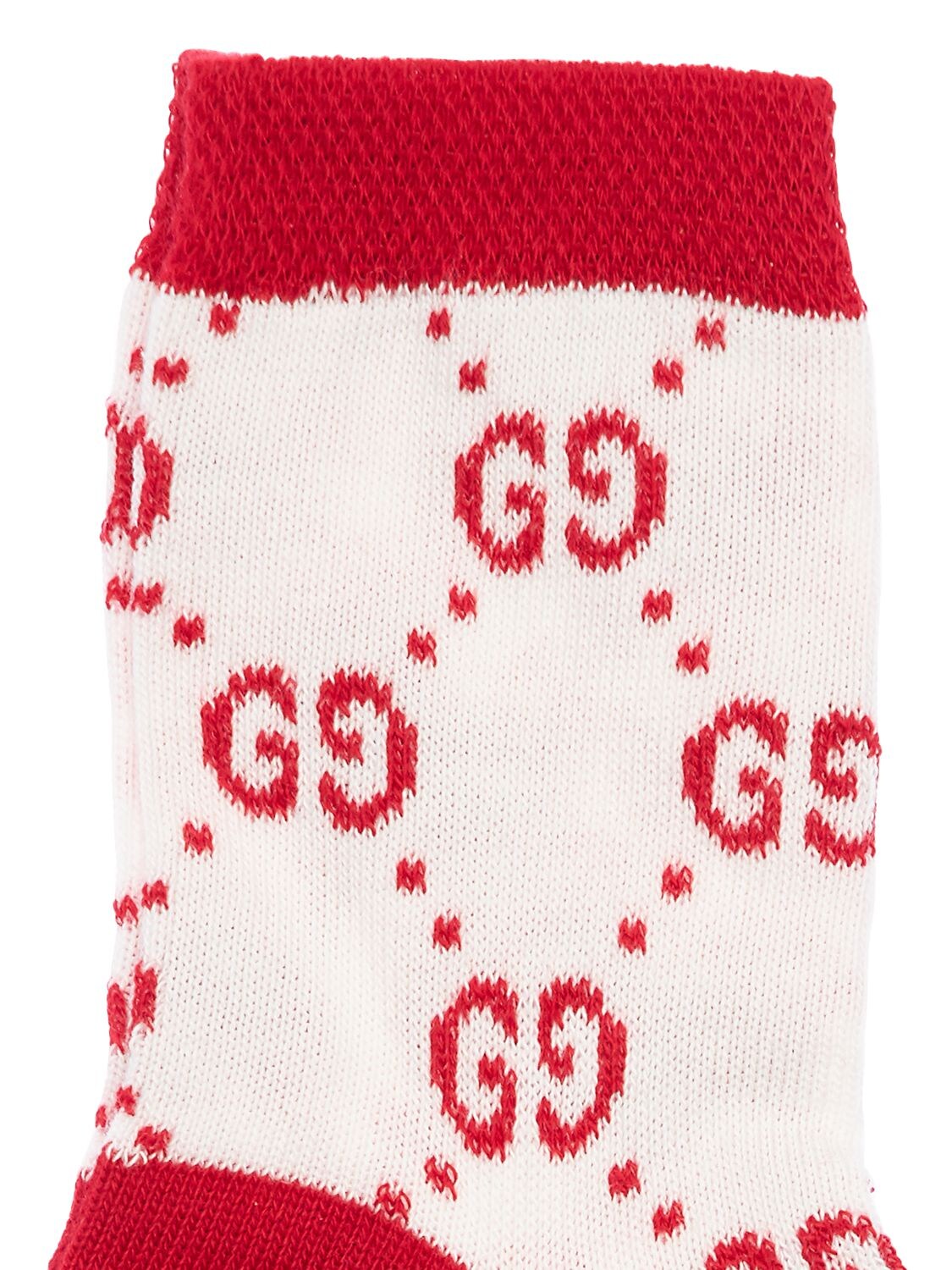 Gucci Kids' Gg Supreme Logo棉质针织袜子 In White,red