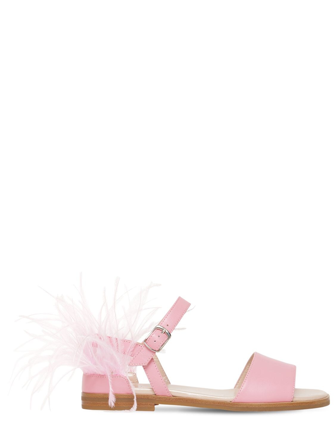 Il Gufo Kids' Smooth Leather & Faux Feather Sandals In Pink