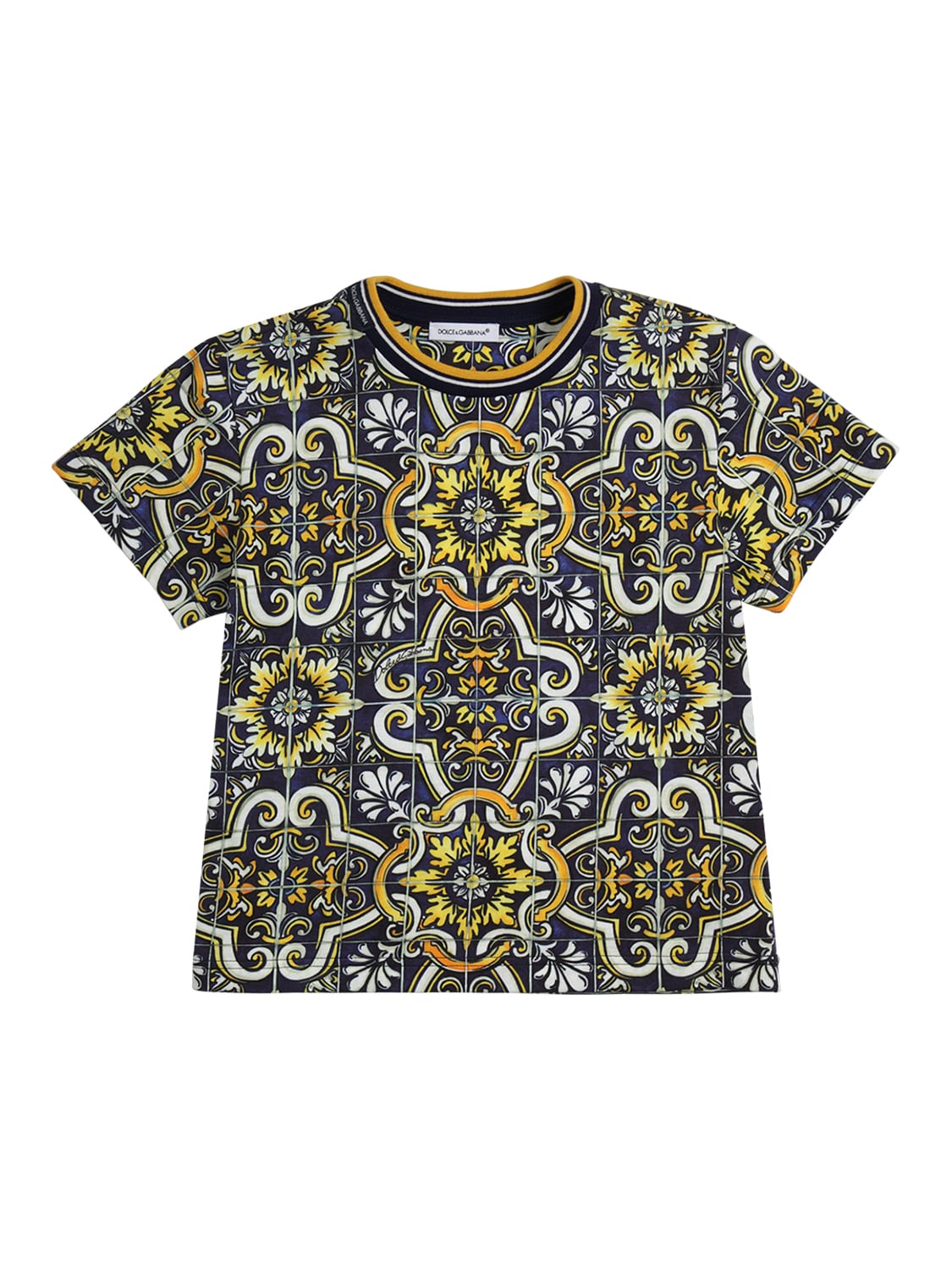 Dolce & Gabbana Kids' Maiolica Print Cotton Jersey T-shirt In