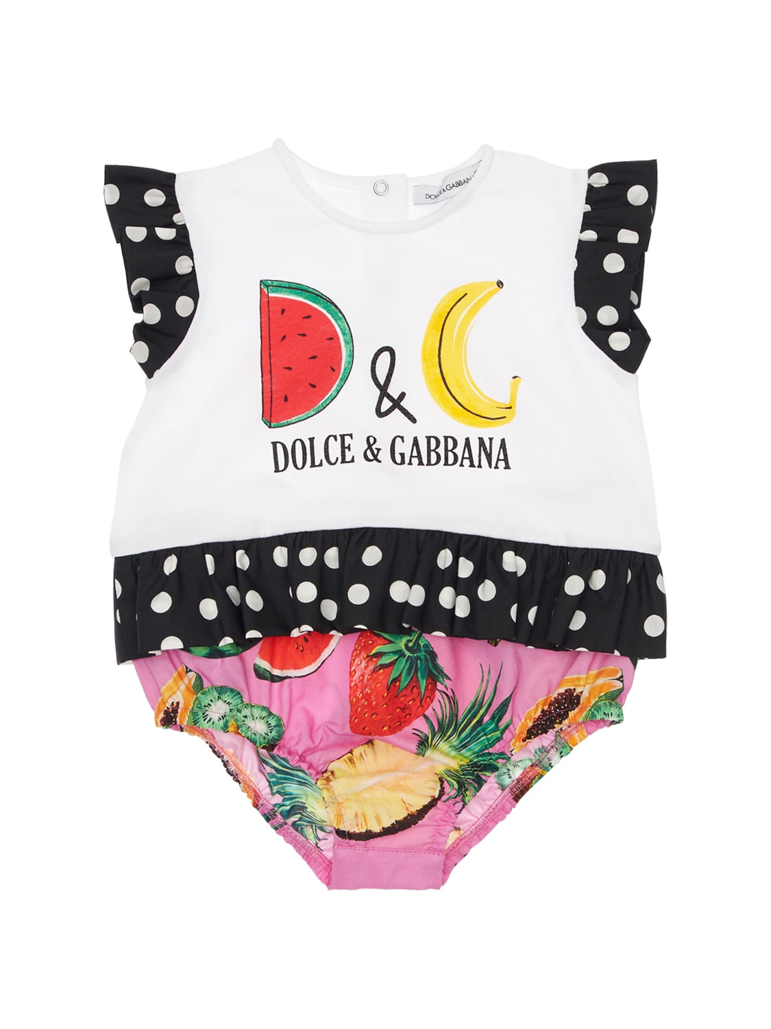 Dolce & Gabbana Babies' Printed Jersey & Poplin Bodysuit In Multicolor