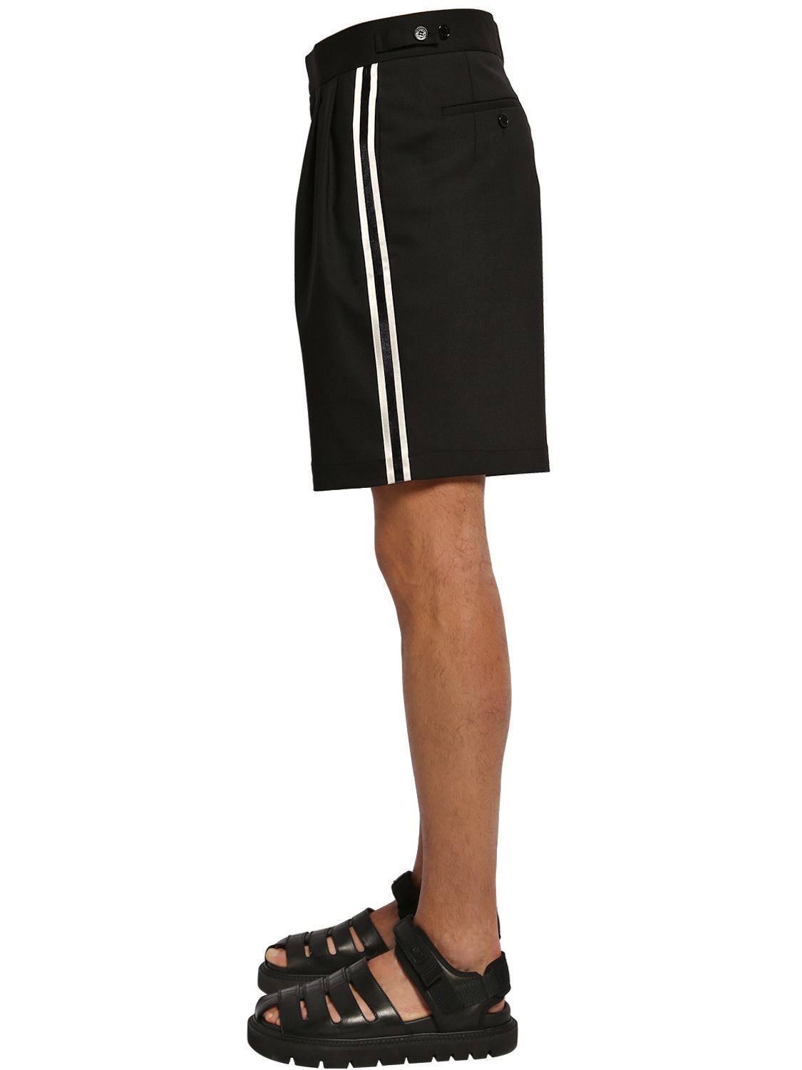 Neil Barrett Stretch Wool Gabardine Shorts In Black,white